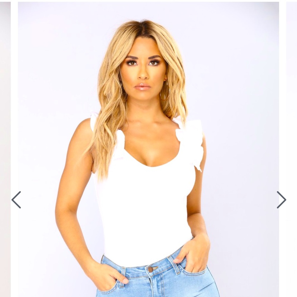 White ruffle sleeve bodysuit